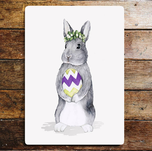 Grey Rabbit Easter Patterned Egg Flowers | Metal Sign Plaque