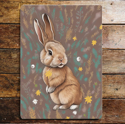 Cute Rabbit Among Leave Pattern | Metal Sign plaque
