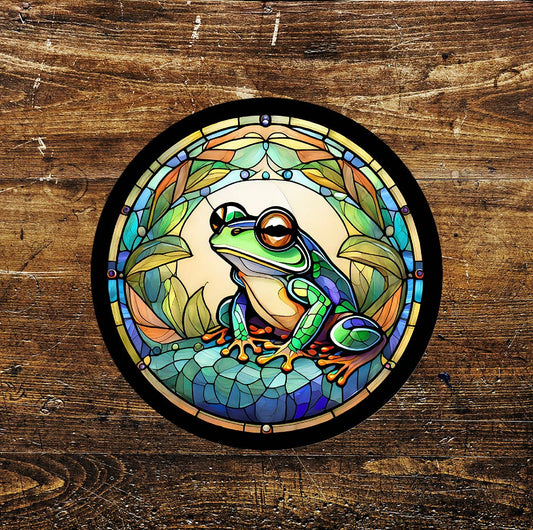 Frog Stained Glass affect Circle Metal Sign