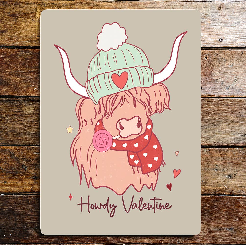 Howdy Valentine Highland Cow | Metal Sign Plaque