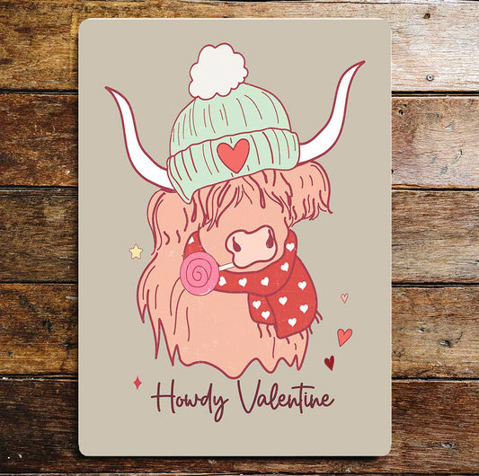Howdy Valentine Highland Cow | Metal Sign Plaque