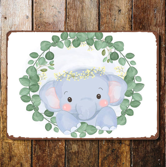 elephant watercolour baby nursery | Metal Wall Sign Plaque