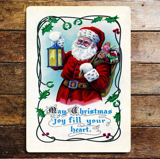 CHRISTMAS SANTA LANTERN Wall | Metal Sign Plaque