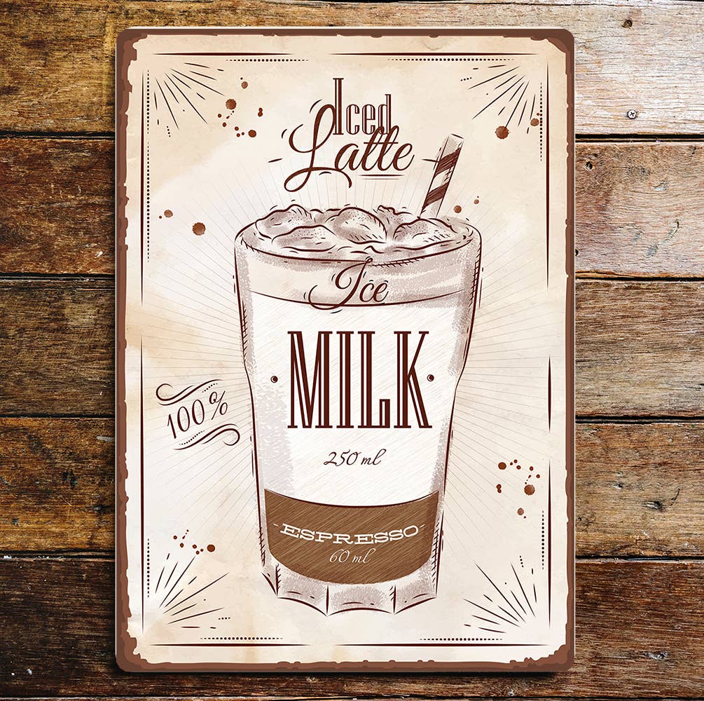 Iced Latte Milk Espresso Glass Ice | Metal Sign Plaque
