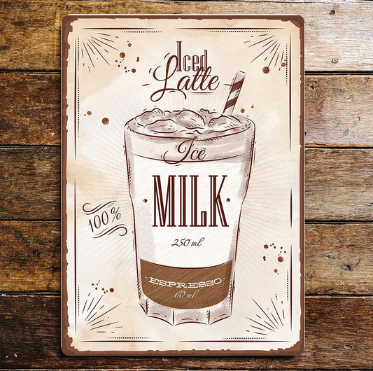 Iced Latte Milk Espresso Glass Ice | Metal Sign Plaque