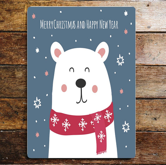 Merry Christmas new year bear winter Wall | Metal Sign Plaque