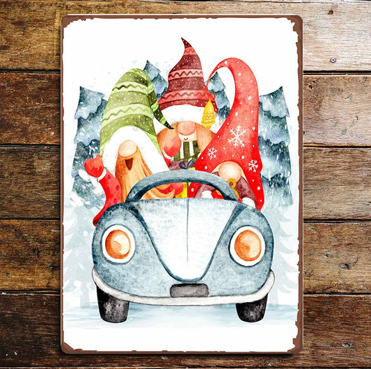 Gongs Bug Car Christmas Gnomes | Metal Wall Sign