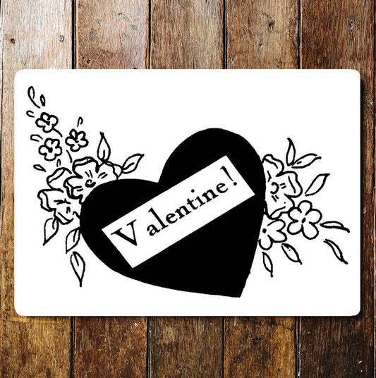 Heart Valentine Flowers Black And White | Metal Sign Plaque