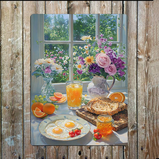 Breakfast Scene Bathed In Natural Light | Metal Sign Plaque