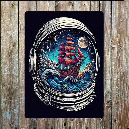 Astronaut Helmet Ship Sea Nautical | Metal Sign Plaque