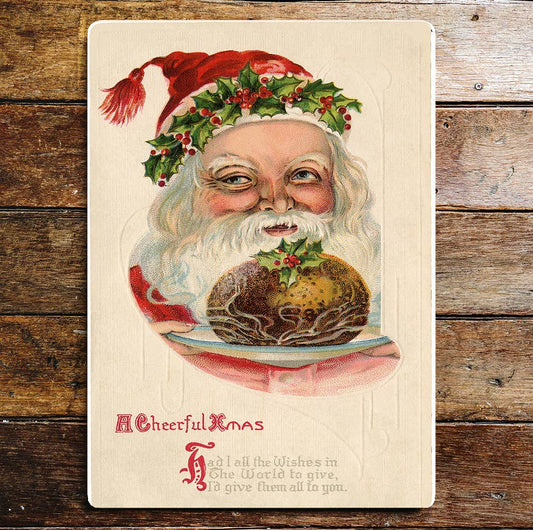 SANTA Xmas PUDDING Christmas Metal Wall Sign