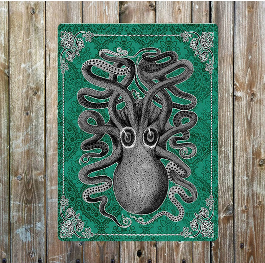 Octopus black and green art | Metal Sign Plaque