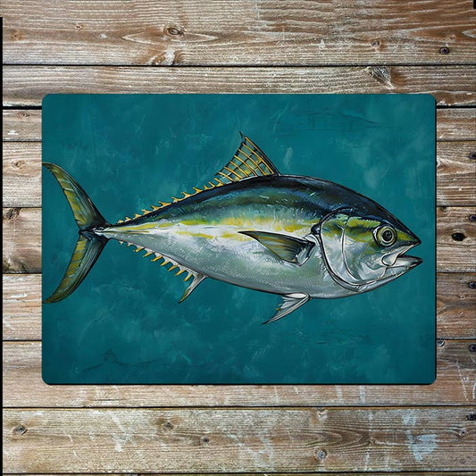Realistic Tuna Fish Painting Teal Blue Metal Sign Plaque