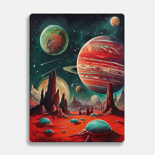 Colourful Planet Space Alien UFO | Metal Sign Plaque