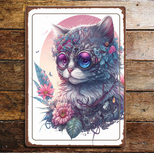 Steampunk Cat Cool Pet Art Metal Sign Plaque