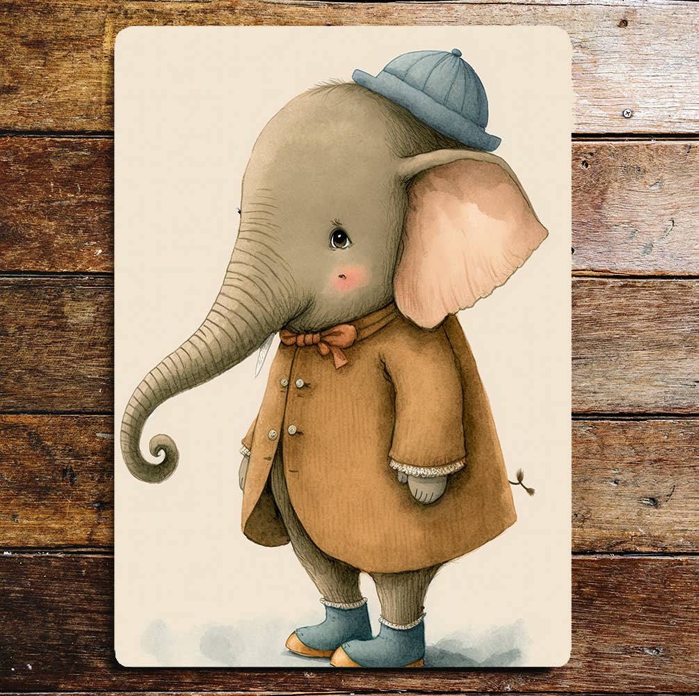 Cute Elephant Jacket Hat Minimalistic | Metal Sign Plaque