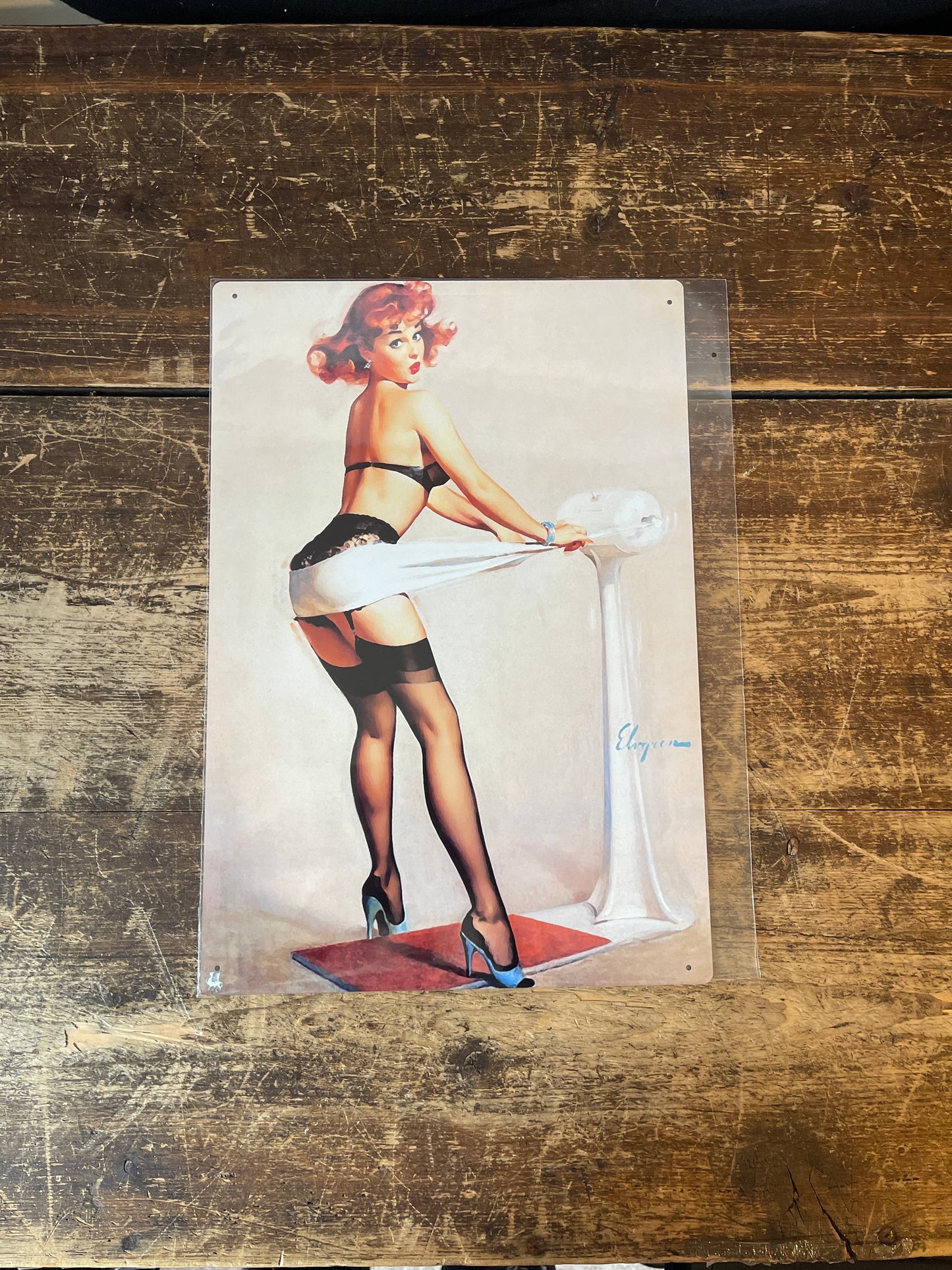 Pinup Girl Exercise Metal Humour Wall Sign