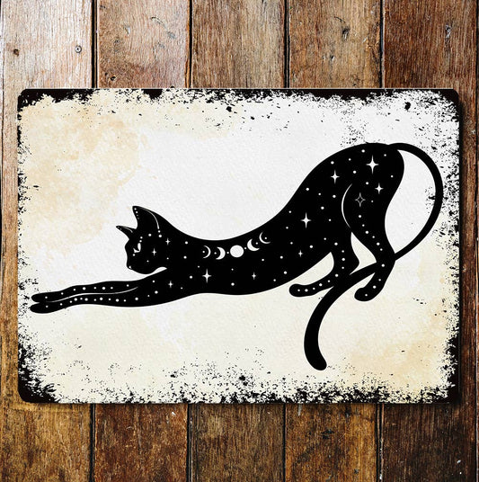 cat moons black cat mystical | Metal Wall Sign Plaque