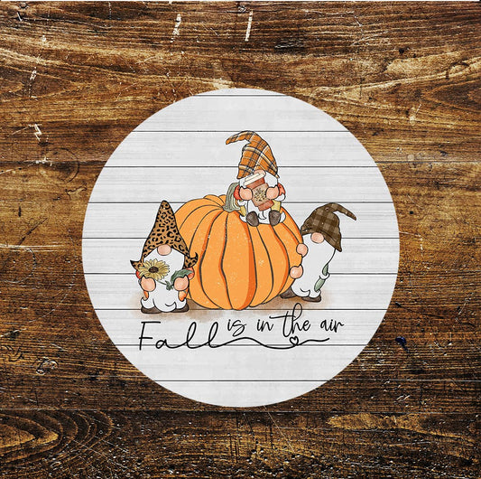 Falls In The Air Pumpkins Gnomes Gonks Circle Metal Sign