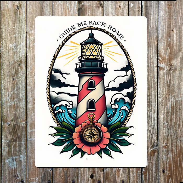 Tattoo Art Lighthouse Sea Nautical Metal Sign Plaque