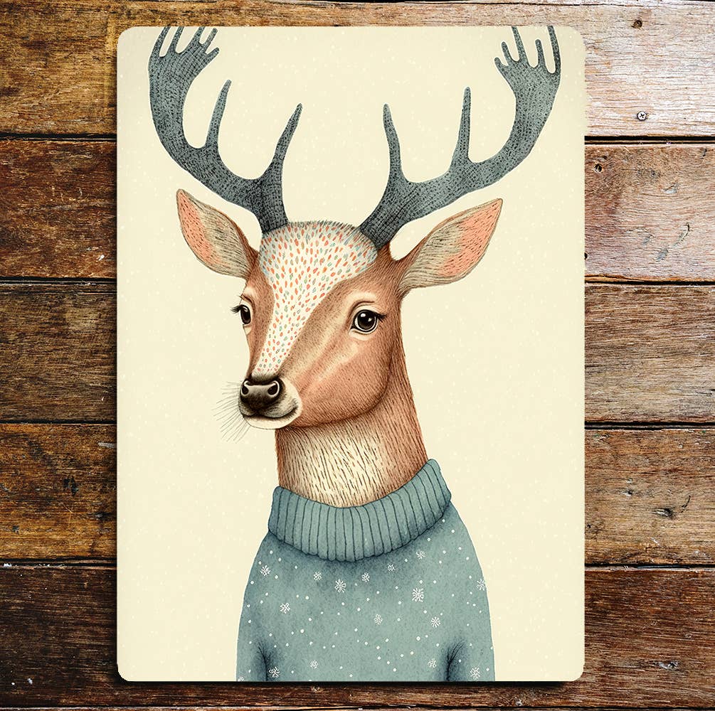 Cute Deer Head Portrait Jumper Antlers | Metal Sign Plaque