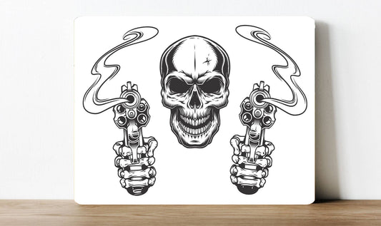 Skull Skeleton Smoking Guns | Metal Sign Plaque