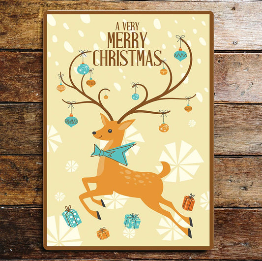 A Very Merry Christmas Reindeer Present | Metal Wall Sign