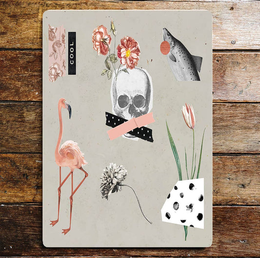 Skull Flamingo Cool Flowers Fish Stickers Metal Wall Sign