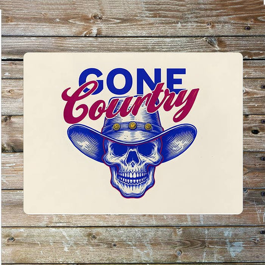 Gone Country Skull Cowboy Western | Metal Sign Plaque