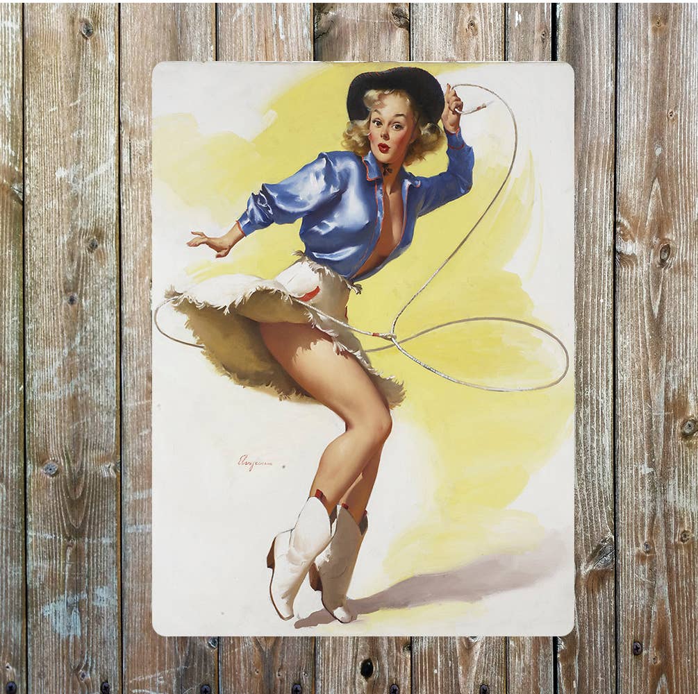 Pinup cowgirl Metal Sign Plaque