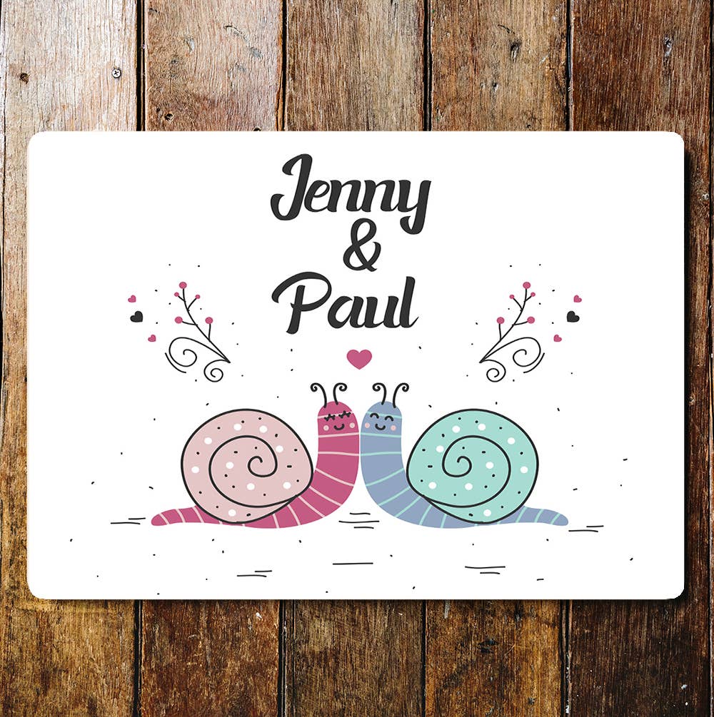 Couple Snail Any Name Text Personalised | Metal Sign
