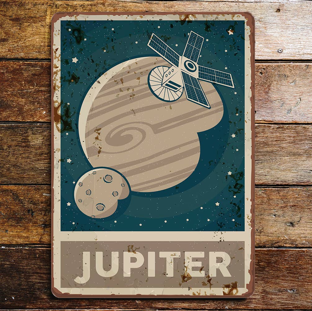 Retro Jupiter Space Metal Wall Sign Plaque