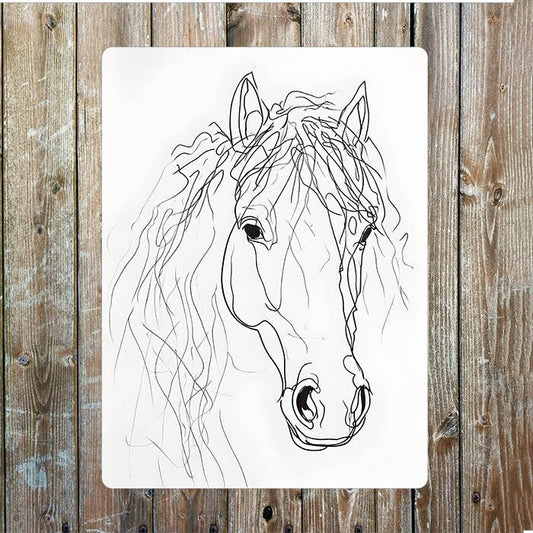Line Drawing Of A Horse Face Farm | Metal Sign Plaque