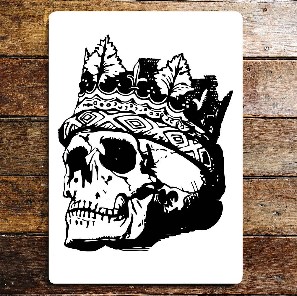 Skull And Crown Metal Wall Sign