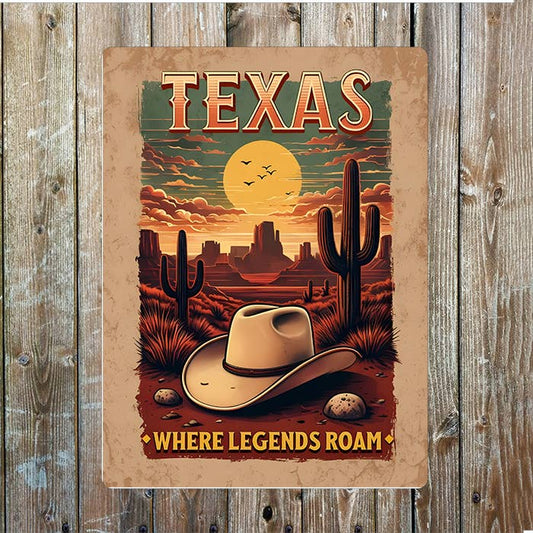 Texas Legends Roam Cowboy Western Metal Sign Plaque