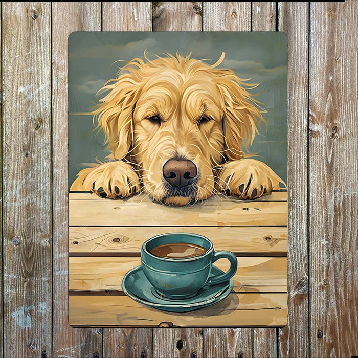 Golden Retriever Wooden Table Tea Coffee | Metal Sign Plaque