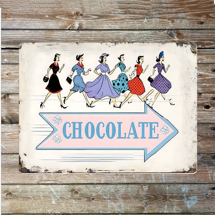 1950's Women running arrow Cocolate | Metal Sign Plaque