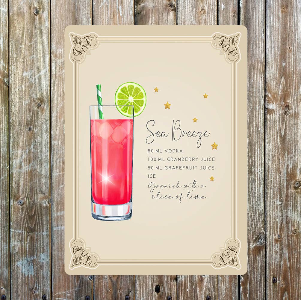 Sea Breeze Recipe Decorative Metal Sign Plaque Cocktail