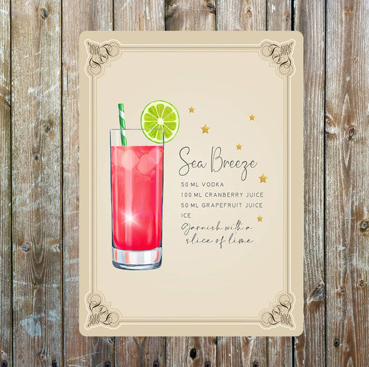 Sea Breeze Recipe Decorative Metal Sign Plaque Cocktail