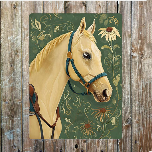 Illustration Horse White Cowboy Western | Metal Sign Plaque