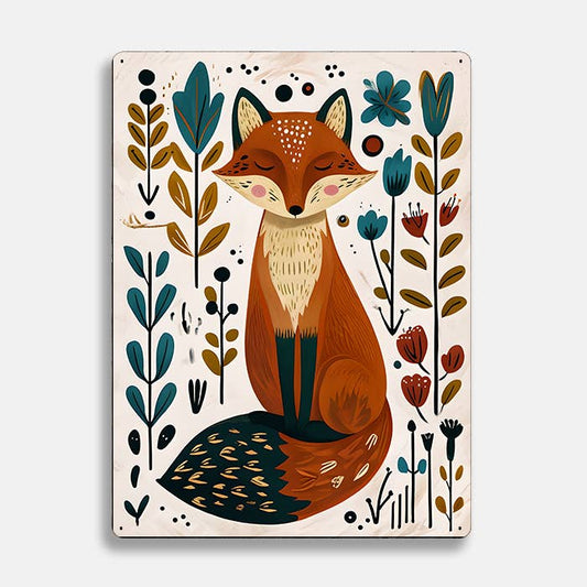 Fox Illustration scandinavian folk | Metal Sign Plaque