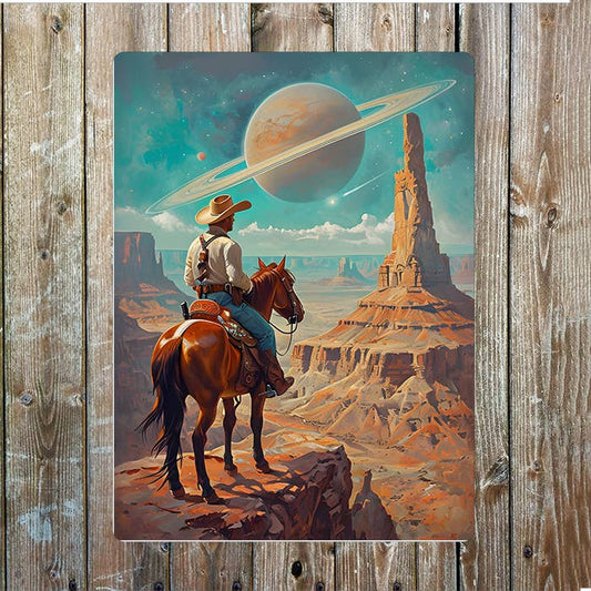 Western Landscape Cowboy Western Art | Metal Sign Plaque