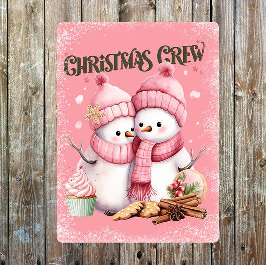 Christmas Crew Pink Snowman | Metal Sign Plaque