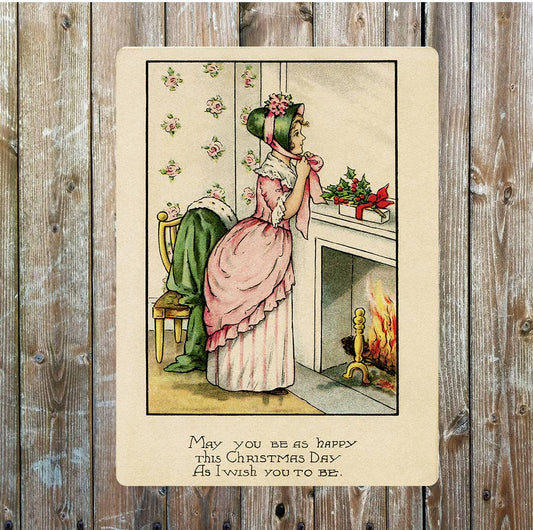 Victorian era Christmas card vintage | Metal Sign Plaque