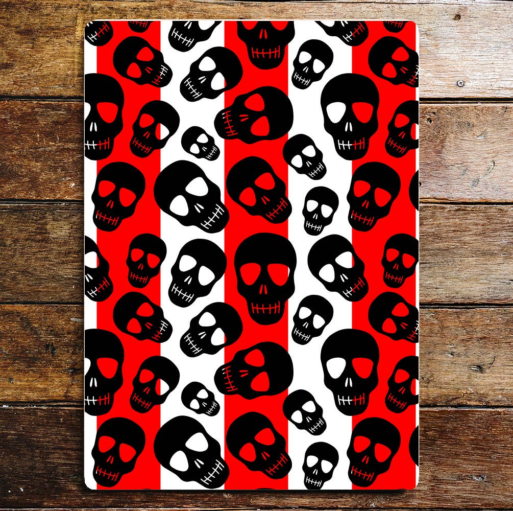 Red And White Punk Skull Pattern Stripes Metal Wall Sign