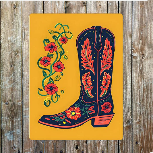 Vibrant Cowboy Boot Floral | Western | Metal Sign Plaque