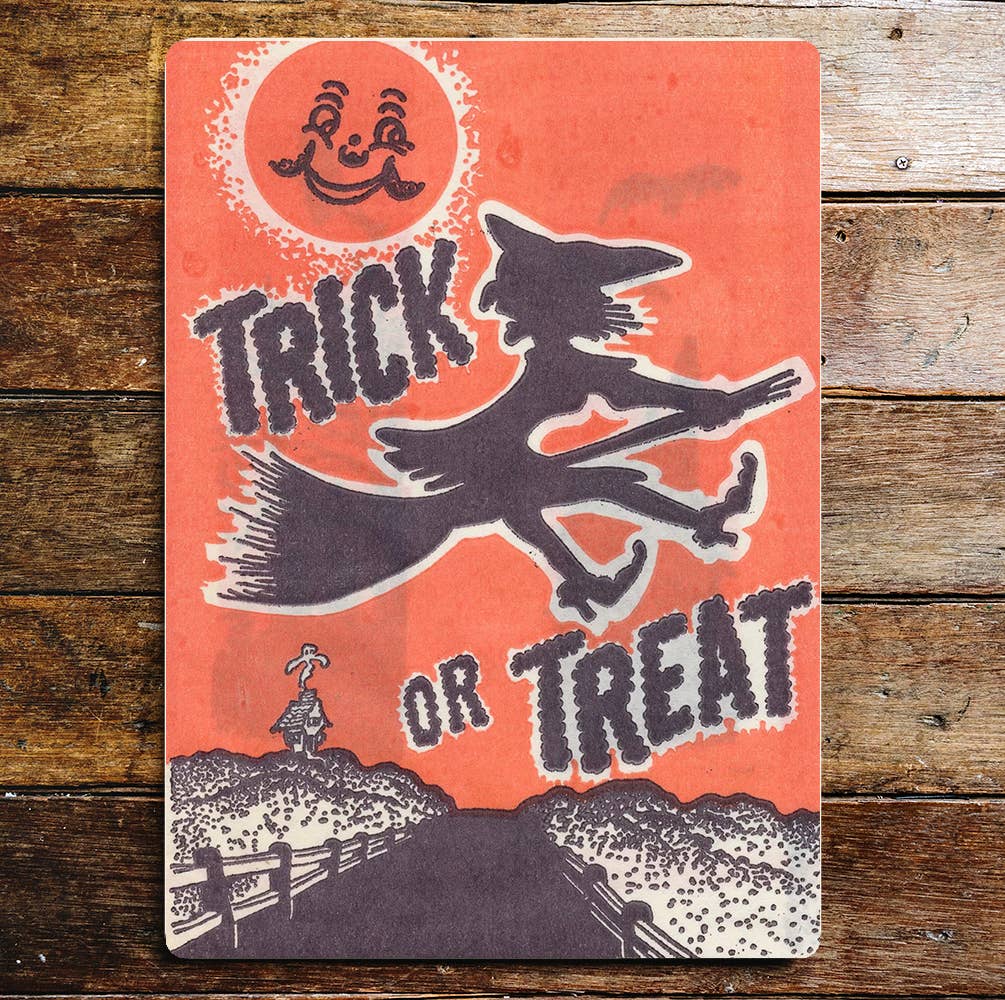 Trick or treat bag Halloween witch | Metal Wall Sign Plaque