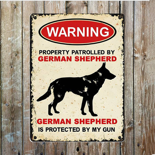 Warnning Property Patrolled German Shepard | Metal Sign Plaque