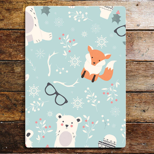 Winter Pattern Fox Polar Bear Snowflake | Metal Wall Sign