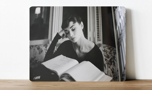 Audrey Hepburn Model pose reading | Metal Wall Sign